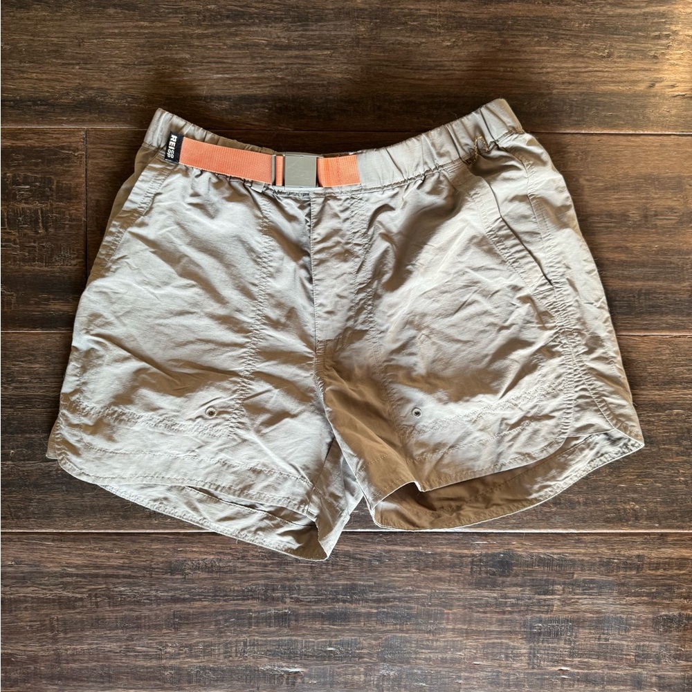 Women's Tan REI Shorts with Orange Belt